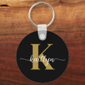 Zwart-goud-scriptmonogram Sleutelhanger (Achterkant)