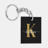 Zwart-goud-scriptmonogram Sleutelhanger (Voorkant Links)