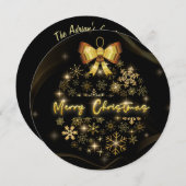 Zwart Goud sneeuw Kerstbal met sprankelend licht Feestdagenkaart (Voorkant / Achterkant)