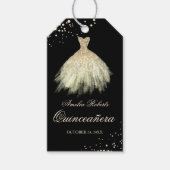 Zwart Goud Sparkle Jurk Quinceanera Labels Cadeaulabel (Voorkant)