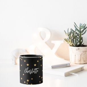 Zwart goud sterren naam elegant mok