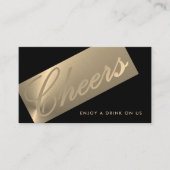 Zwart & Goud Stijlvol Script "Proost" Drink Ticket Informatiekaartje (Voorkant)