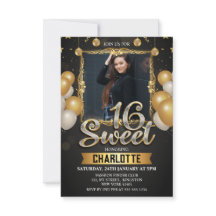 Zwart & Goud Sweet 16 Foto Glitter Ballon