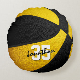 Zwart Goud Team Kleuren Jongens Meisjes Basketbal Rond Kussen