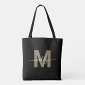 Zwart Goud Trendy Modern Script Naam Monogram Draagtas (Achterkant)