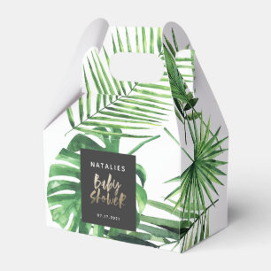 Zwart goud tropisch gebladerte modern baby shower bedankdoosjes