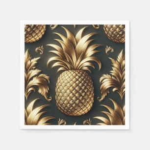 Zwart & Goud Tropische Ananas Luxe Trouwdag Servet