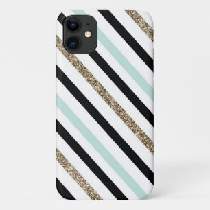 Zwart, goud, turquoise gestreept iPhone 11 hoesje