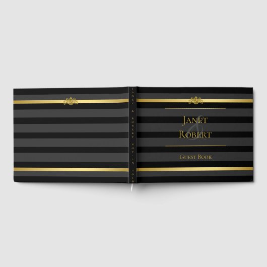 Zwart Goud Tuxedo Stripe Formele Huwelijk Custom Gastenboek (Volledig)