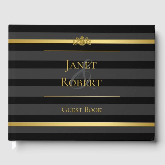 Zwart Goud Tuxedo Stripe Formele Huwelijk Custom Gastenboek (Voorkant)