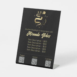 Zwart & Goud Twin Slangen Gothic Tarot Prijslijst Reclamebord Met Voetstuk