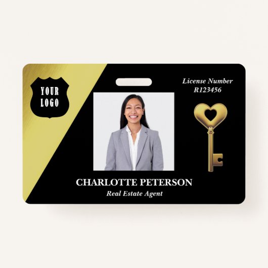 Zwart & Goud Vastgoed Realtor Naam Badge (Voorkant)