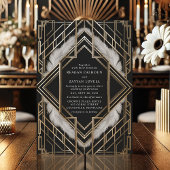  Zwart Goud Veer Art Deco Wedding Kaart