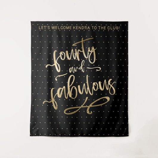 Zwart Goud Veertig En Fabulous Verjaardag Fotohokj Wandkleed (Voorkant)