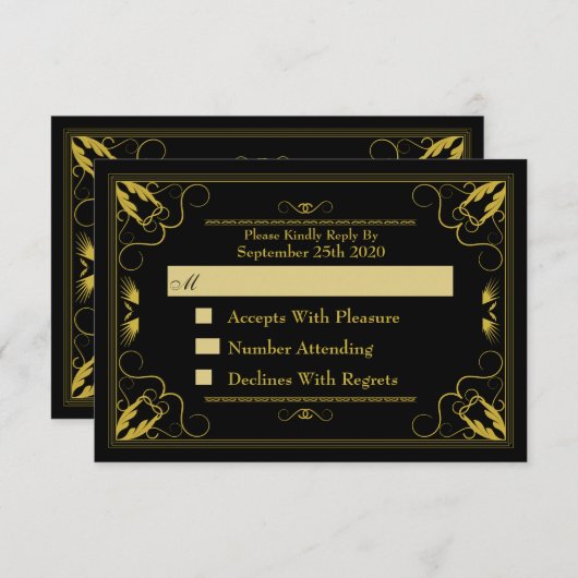  zwart goud verguld leeftijd bruiloft RSVP (Voorkant / Achterkant)
