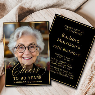 Zwart & Goud Verjaardag Proost op 90 Jaar Foto Kaart