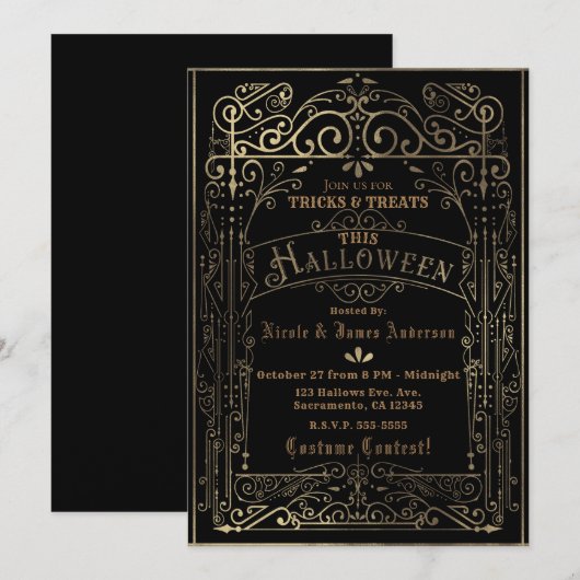 Zwart-goud Victoriaans Deco Halloween Kaart (Voorkant / Achterkant)