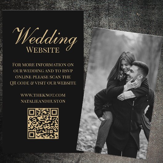 Zwart Goud Victoriaans RSVP QR Code Bruiloft Websi Informatiekaartje