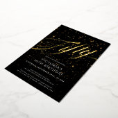 Zwart Goud Vijftig Elegant Confetti 50ste Verjaard Folie Uitnodiging (Gedraaid)