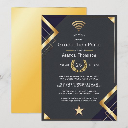 Zwart & Goud virtueel afstudeerfeestcertificaat Kaart (Voorkant / Achterkant)