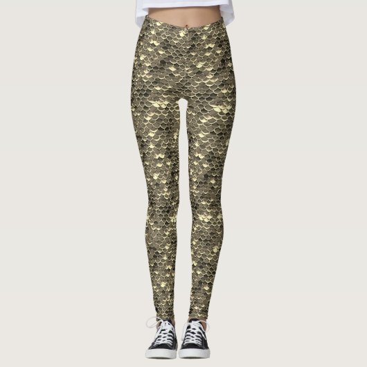 Zwart & Goud Vis Schaal Zeemeermin Leggings Bottom (Voorkant)