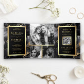 Zwart Goud Vloeibare Inkt QR Code Bruiloft Drieluik Uitnodiging