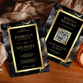 Zwart Goud Vloeibare Inkt QR Code Bruiloft Kaart
