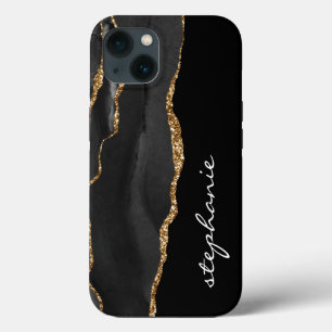 Zwart Goud Waterverf Agate Persoonlijk iPhone 13 Hoesje