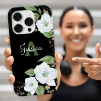 Zwart Goud Waterverf Bloemen Monogram Script Chic