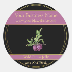 Zwart & Goud Wild Plum Jelly Productlabel Ronde Sticker