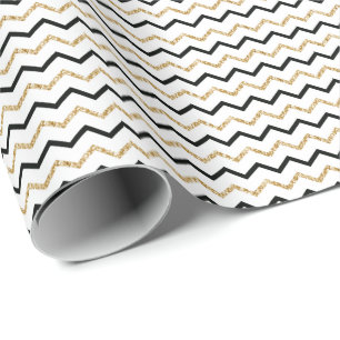 Zwart Goud Wit Chevron Zig Zag Patroon Cadeaupapier