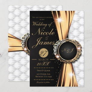 Zwart Goud & Wit Elegante Luxe Trouwfeest Of Evene Kaart