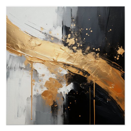 Zwart, goud, wit en grijs olieachtig abstract perfect poster (Voorkant)