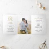 Zwart goud wit foto kroon monogram bruiloft drieluik programma (Binnen)