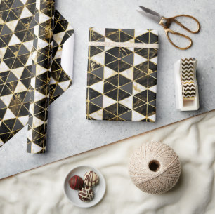 Zwart, goud & wit marmer textuur geometrisch cadeaupapier