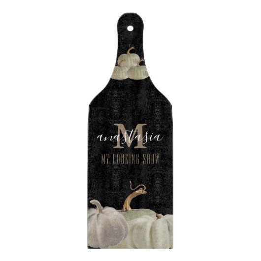 Zwart Goud Wit Pompoen Mijn Koken Show Monogram Snijplank (Voorkant)