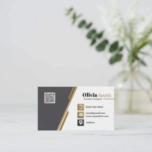 Zwart Goud & Wit QR Code Visitekaartjes 33 Pack (Staand voorkant)