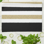Zwart/Goud/Witboek Strepen Theedoek (Gevouwen)