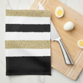 Zwart/Goud/Witboek Strepen Theedoek (Quarter Fold)