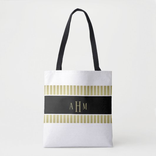 Zwart Goud Witte Monogram Streep Draagtas (Voorkant)