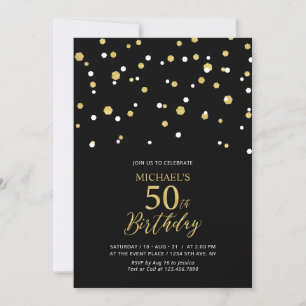 Zwart & Goud Zeshoekig Confetti 50ste Verjaardagsf Kaart