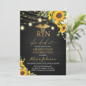 Zwart Goud Zonnebloemen RN Verpleegschool Afstuder Kaart (Staand voorkant)
