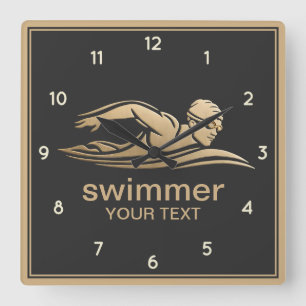 Zwart Goud Zwemmer Zwembad Water Custom Vierkante Klok