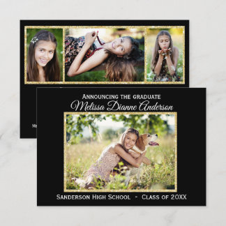 Zwart/goudachtergrond - 3x5 Afstudeerder aankondig Kaart