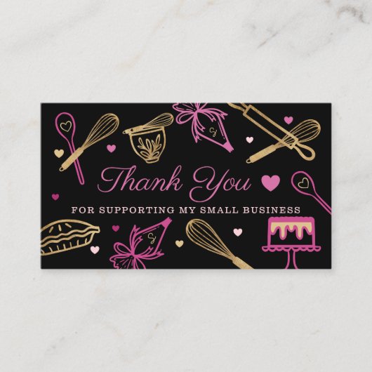 Zwart & goudbaken & kookgereedschap Hartelijk dank Visitekaartje (Voorkant)