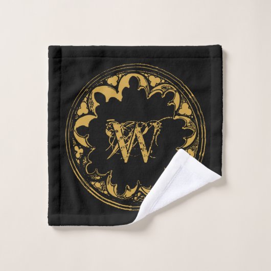 Zwart & goudbijtend monogram bad handdoek (Wasdoekje)