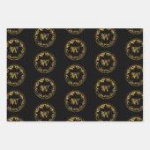 Zwart & goudbijtend  monogram inpakpapier vel (Voorkant 3)