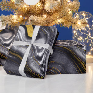 Zwart goudblauw marmer ziet er luxe uit cadeaupapier