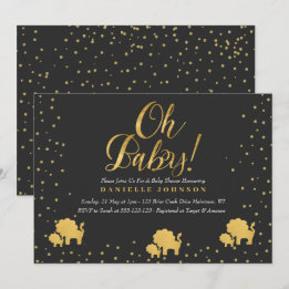 Zwart-goudConfetti, Cute Gold lion Baby shower Kaart