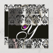 ZWART GOUDE ZIJDE DAMAST MONOGRAM PAARS AMETHYST KAART (Voorkant / Achterkant)